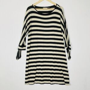 Soft Surroundings‎ Adrift Beige Black Stripe 3/4 Tie Sleeve Dress Womens Medium